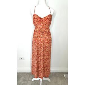 MNG by Mango Floral Strappy Maxi Dress Sz S/4 Plunge Neck